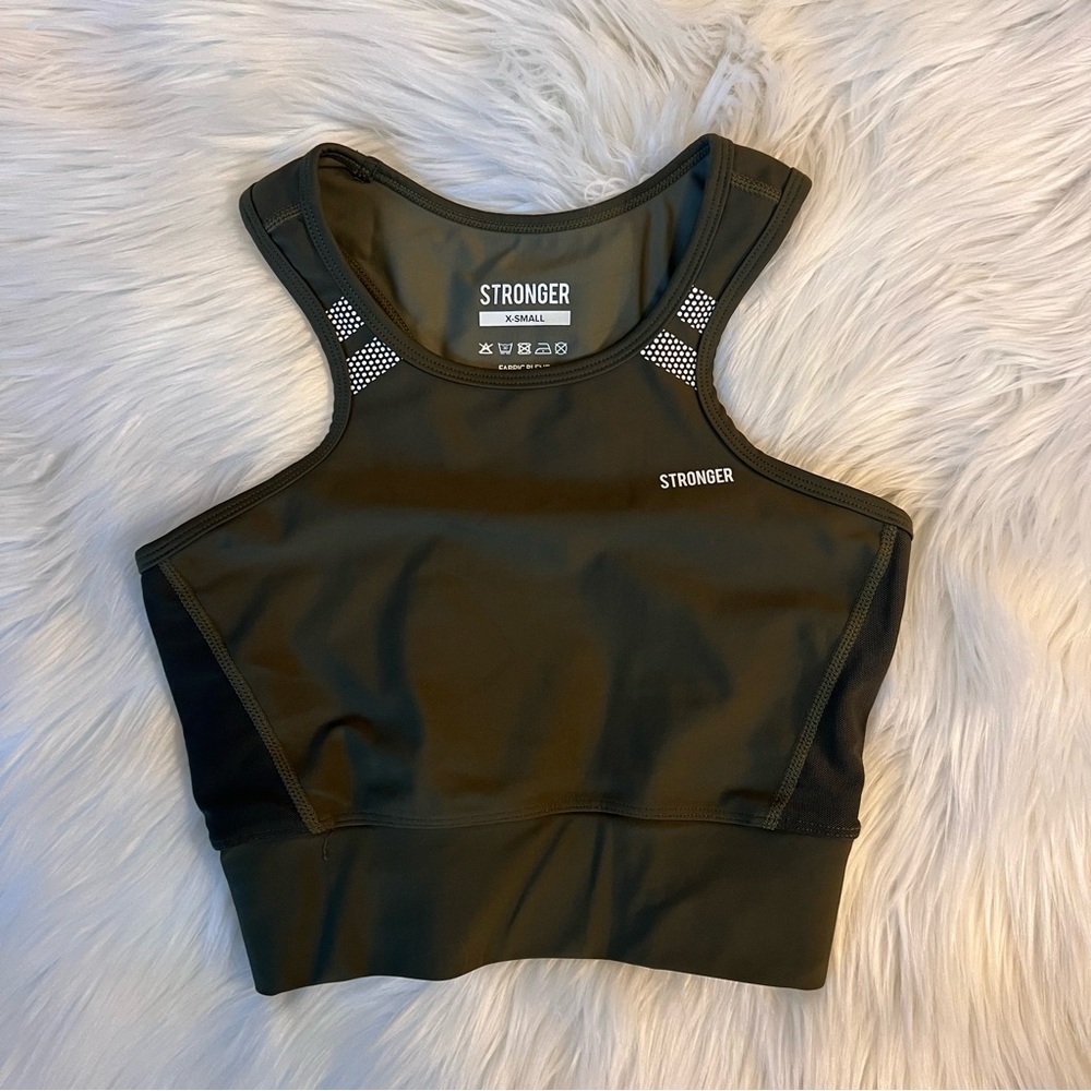 STRONGER Army Green Racerback Sports Bra